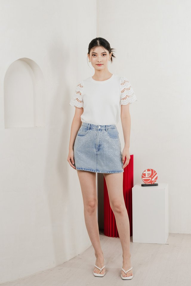 Aldith Cotton Eyelet Sleeve Top In White