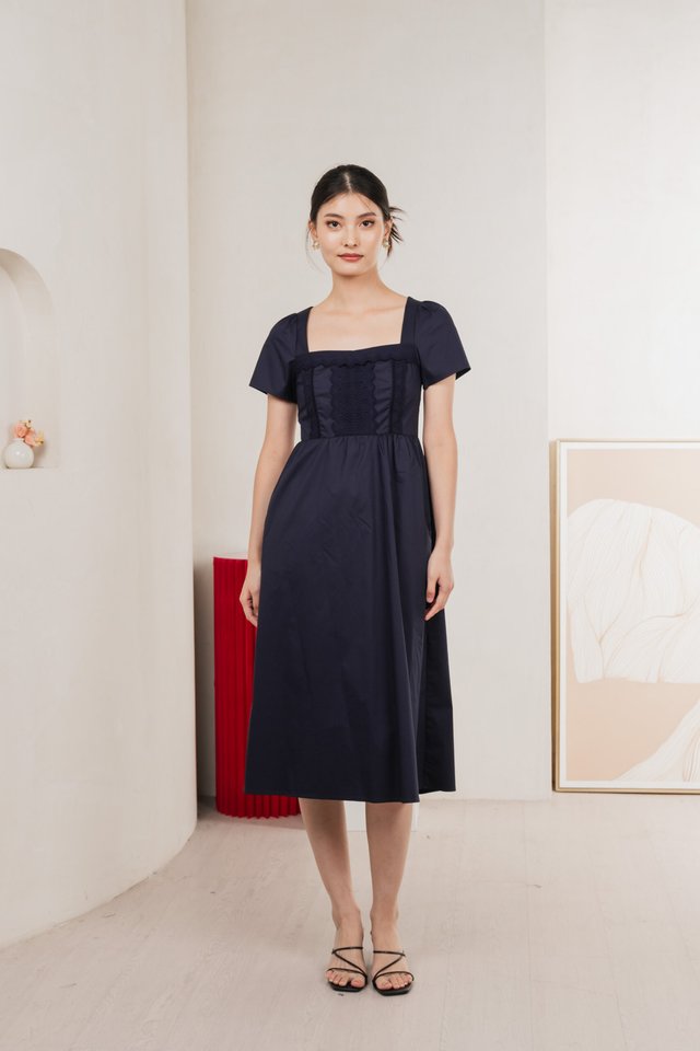 Collins Crochet Midi Dress In Navy