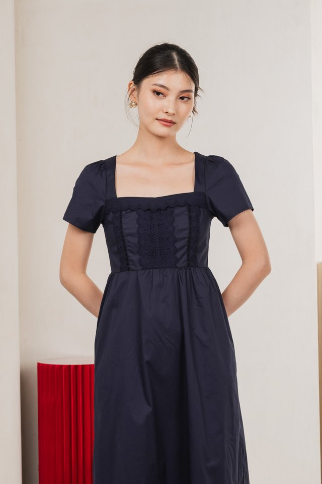 Collins Crochet Midi Dress In Navy