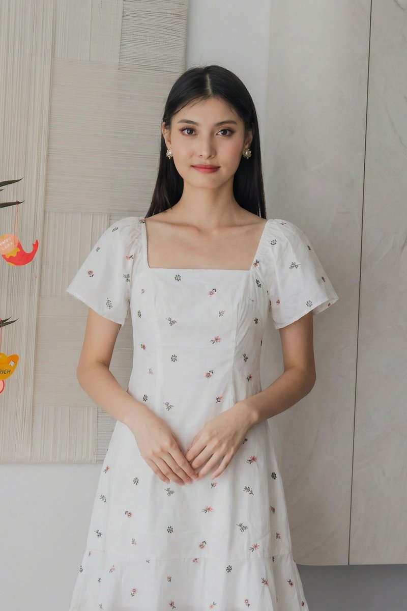 Sapphire Embroidery Dropwaist Dress In White