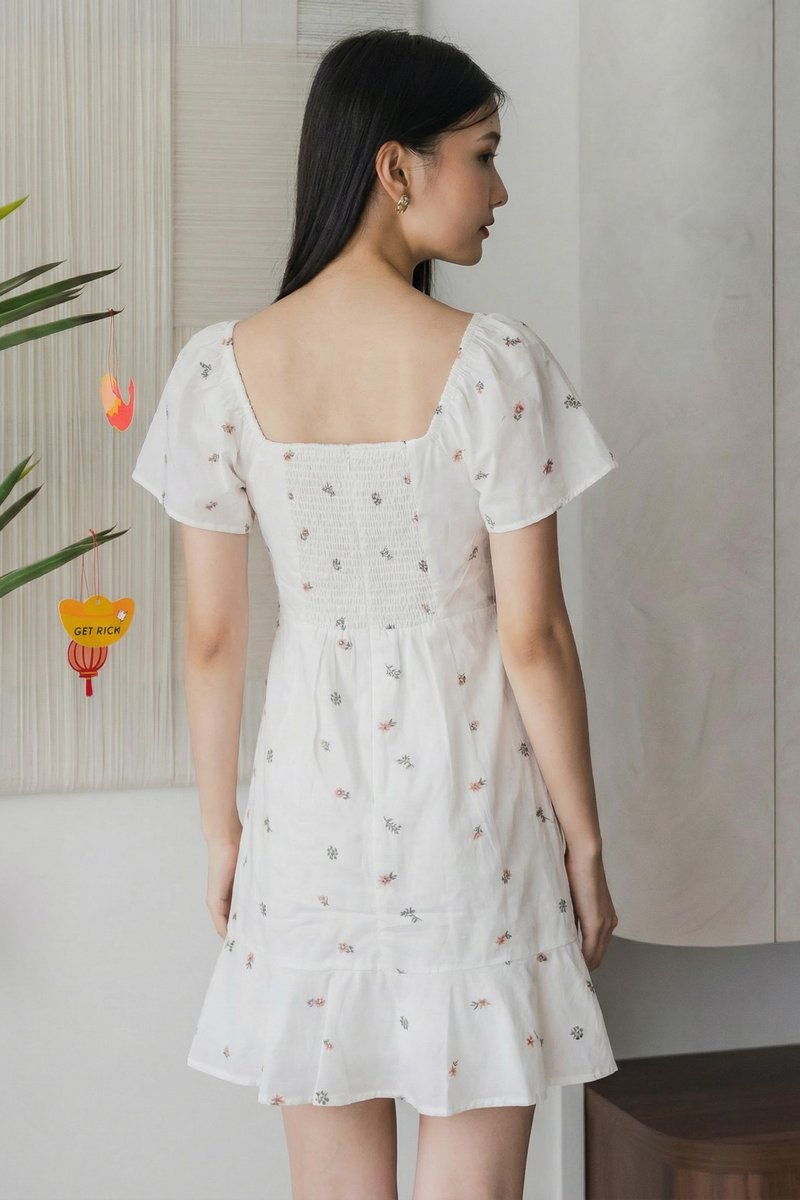 Sapphire Embroidery Dropwaist Dress In White