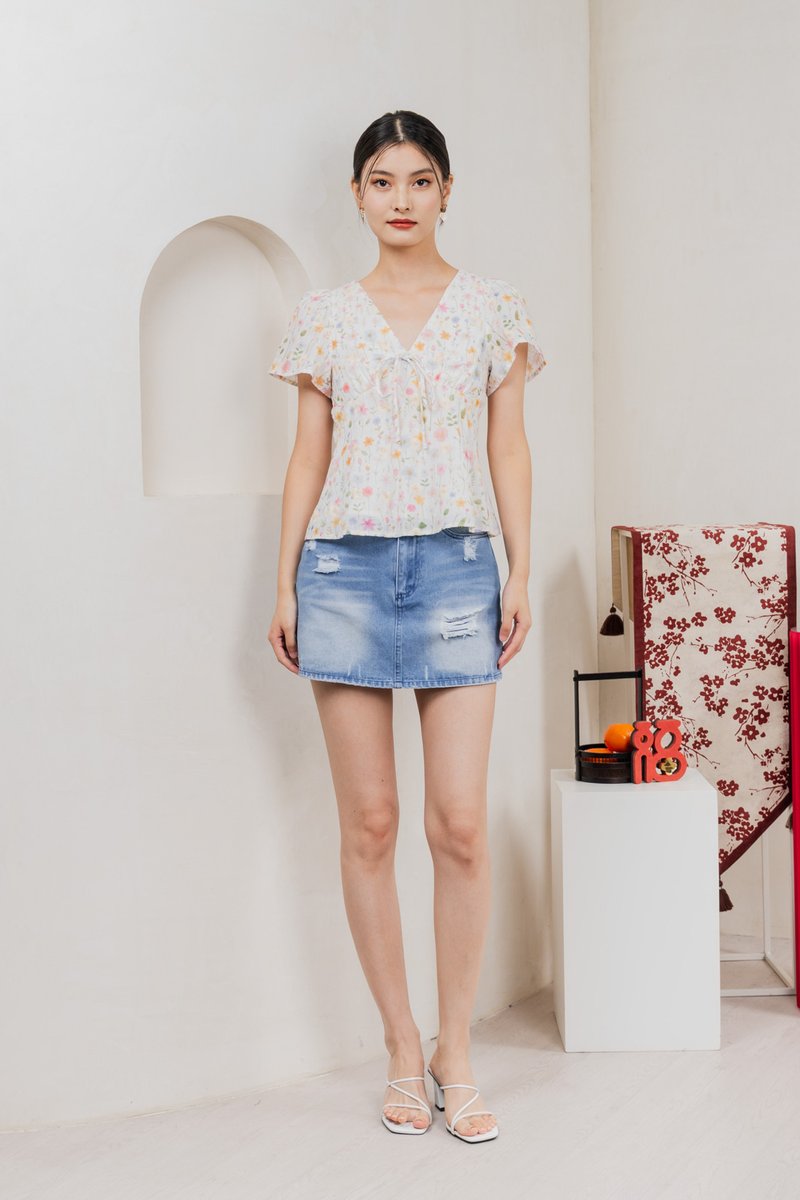 Sakura Embroidery Ribbon Top In Pink