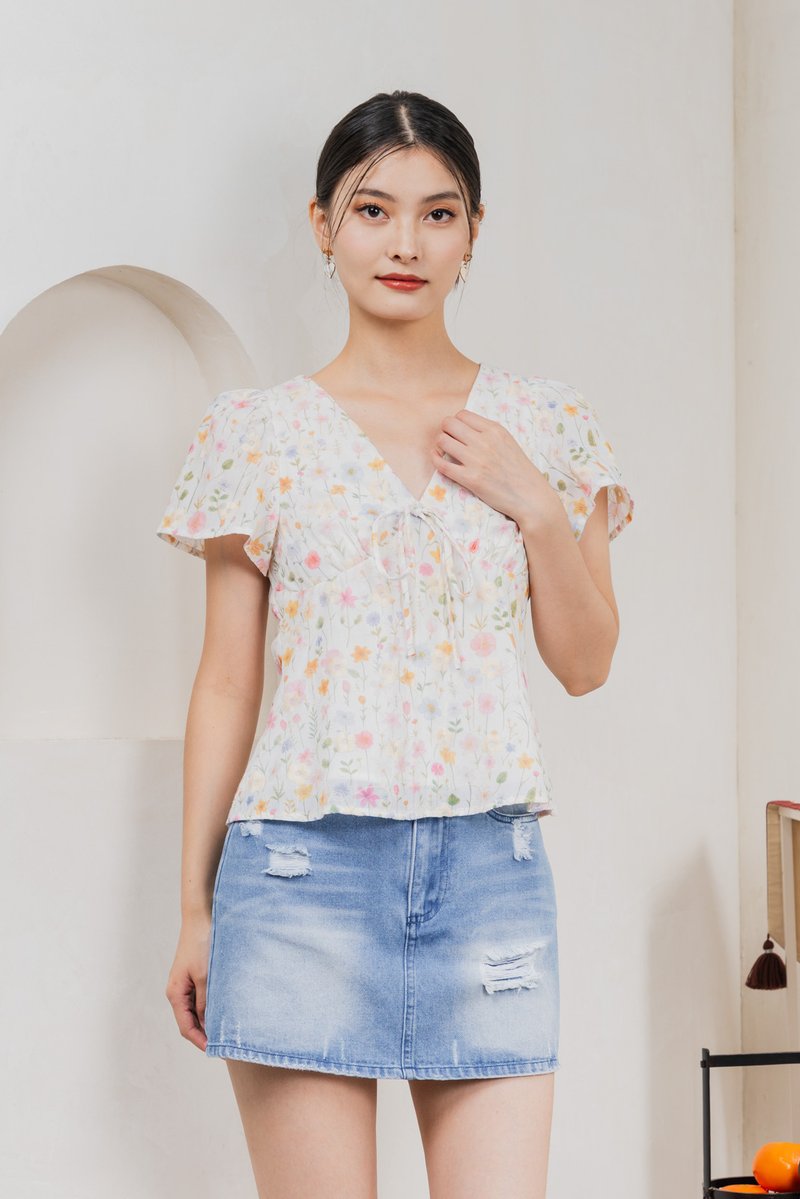 Sakura Embroidery Ribbon Top In Pink