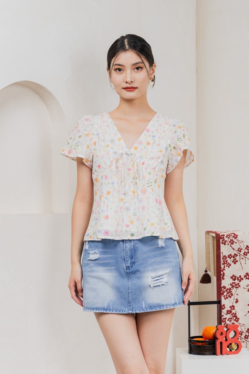 Sakura Embroidery Ribbon Top In Pink