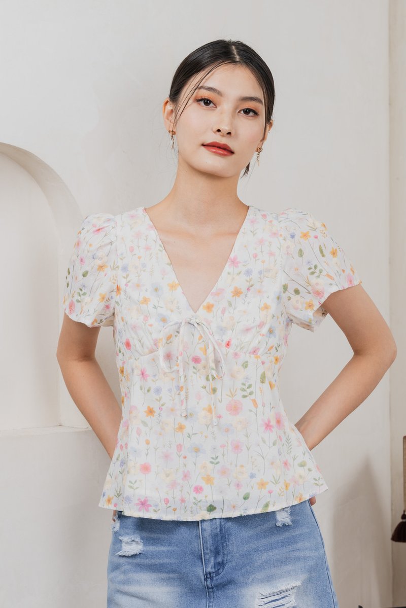 Sakura Embroidery Ribbon Top In Pink