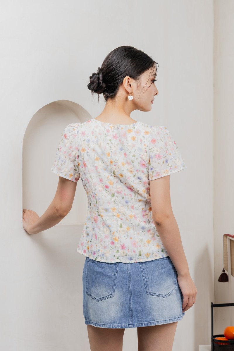 Sakura Embroidery Ribbon Top In Pink