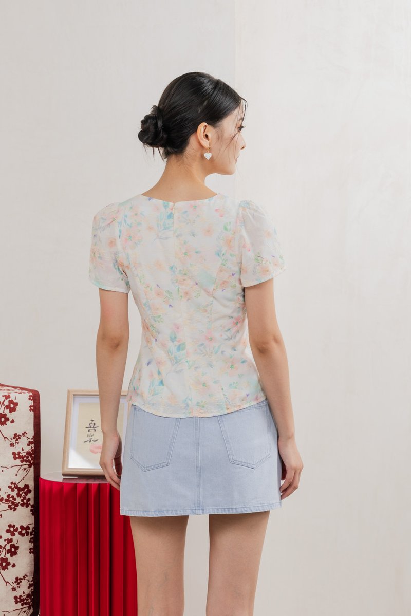Sakura Embroidery Ribbon Top In White
