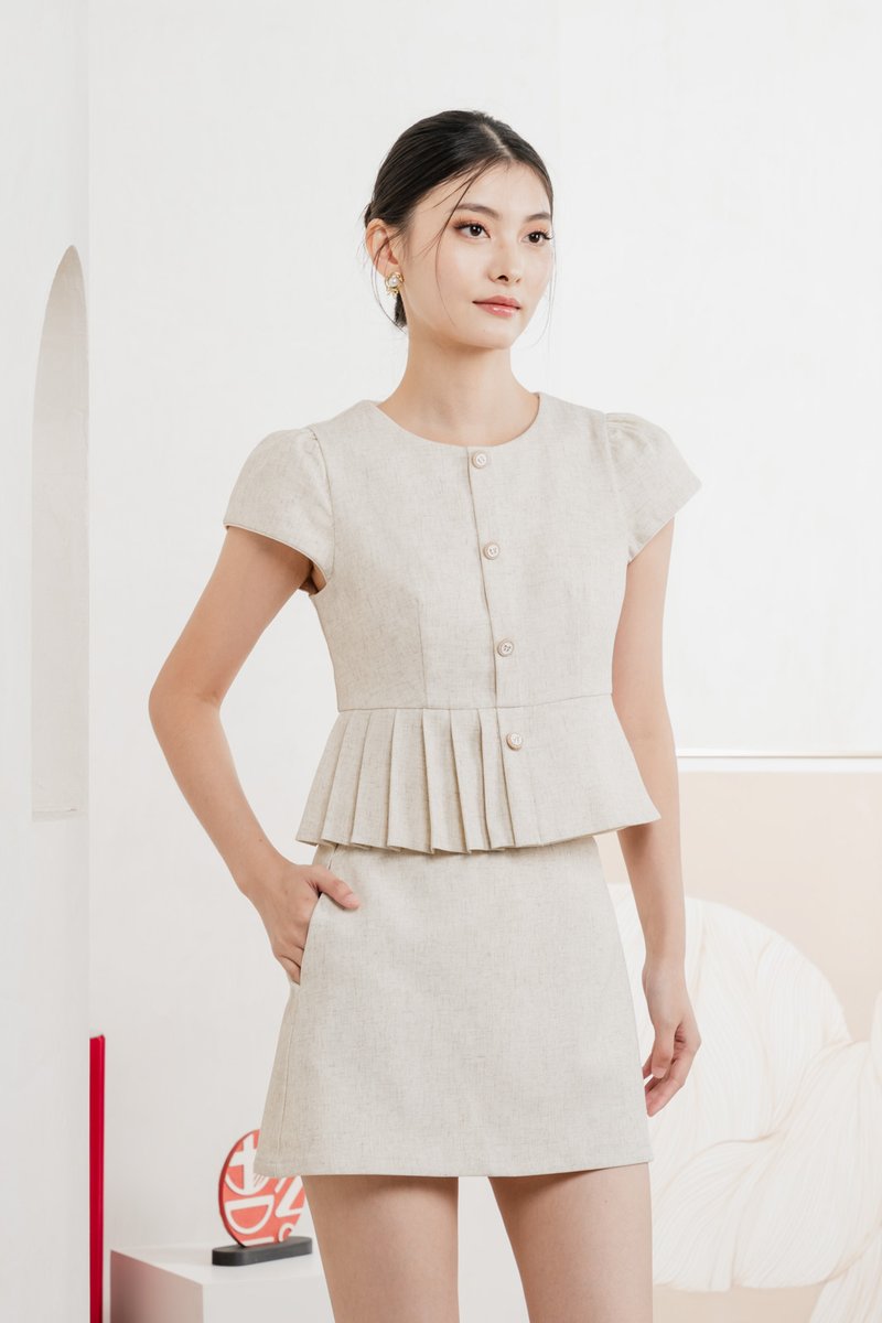 Isla Premium Pleated Top In Oat