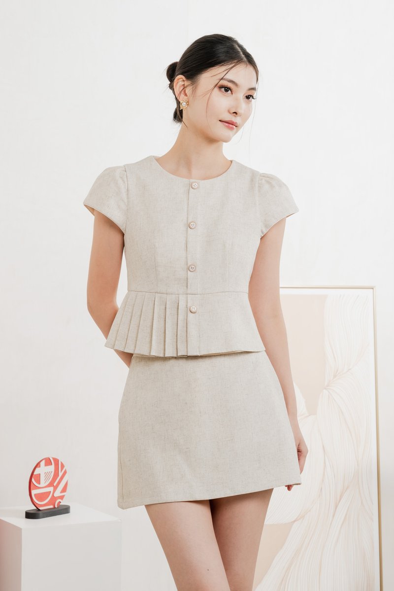 Isla Premium Pleated Top In Oat