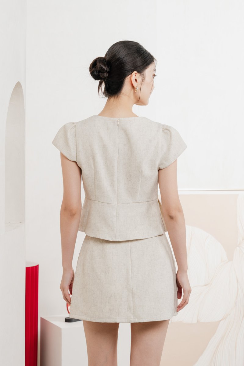 Isla Premium Pleated Top In Oat