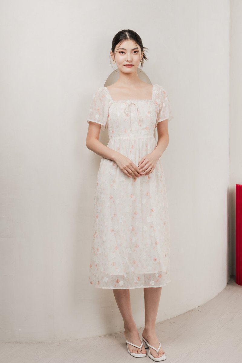 Gigil Floral Ribbon Midi Dress
