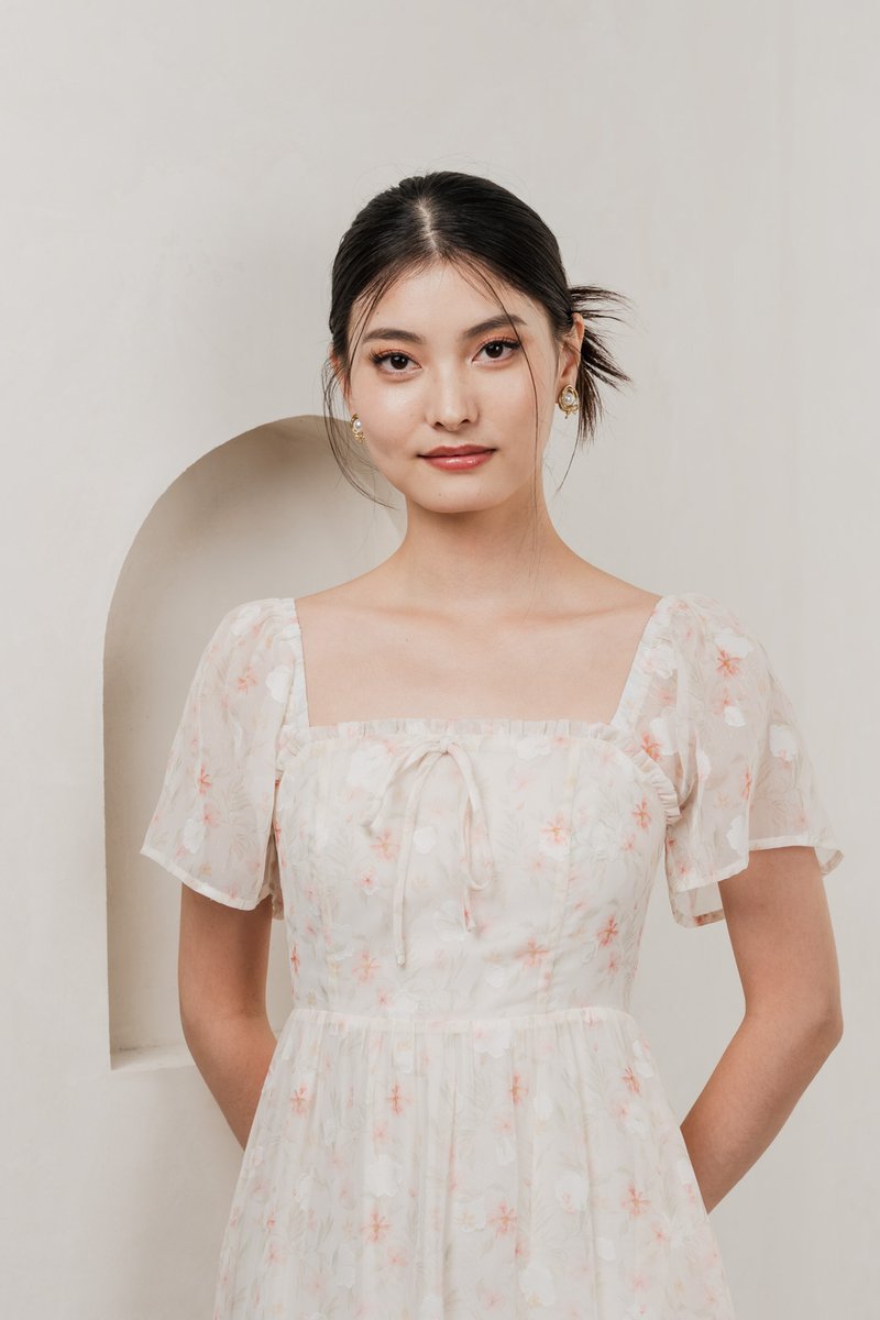 Gigil Floral Ribbon Midi Dress