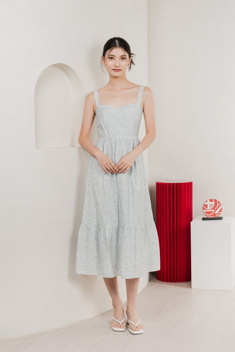 Endless Grace Fleur Midi Dress In Light Blue