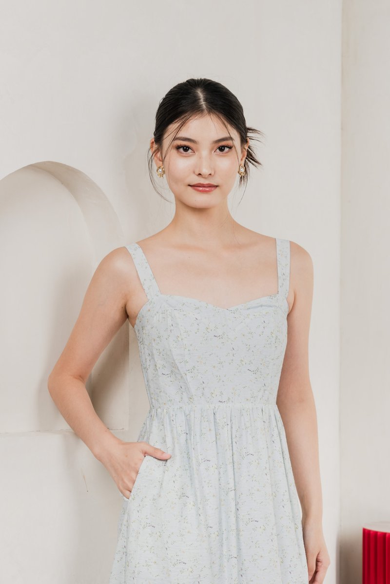 Endless Grace Fleur Midi Dress In Light Blue