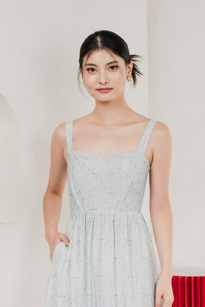Endless Grace Fleur Midi Dress In Light Blue