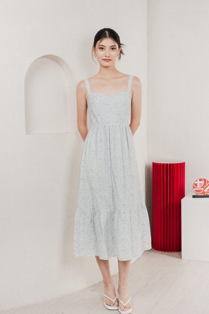 Endless Grace Fleur Midi Dress In Light Blue