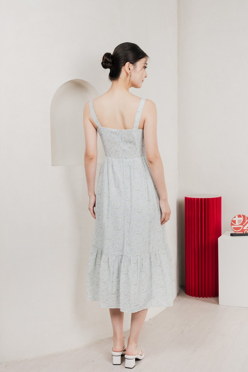 Endless Grace Fleur Midi Dress In Light Blue