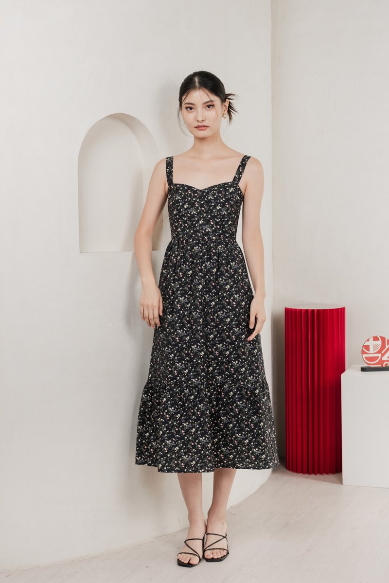 Endless Grace Fleur Midi Dress In Black