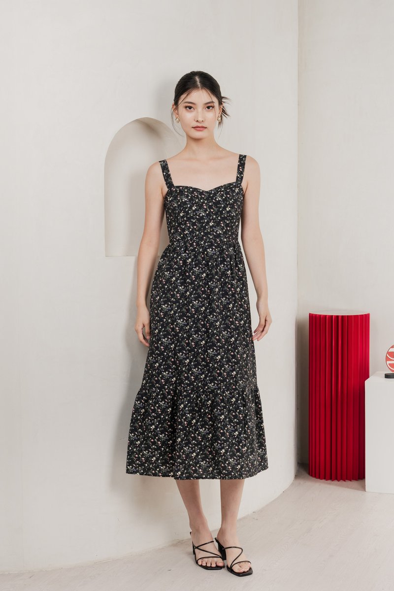 Endless Grace Fleur Midi Dress In Black