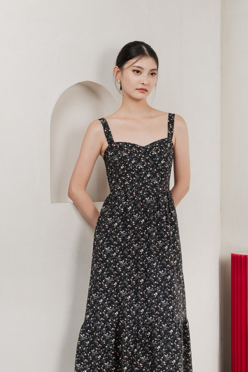 Endless Grace Fleur Midi Dress In Black