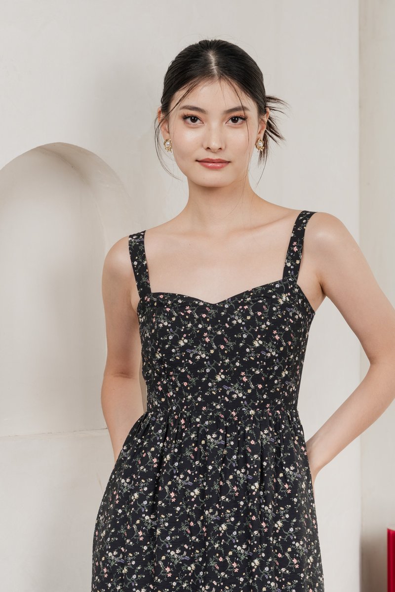 Endless Grace Fleur Midi Dress In Black