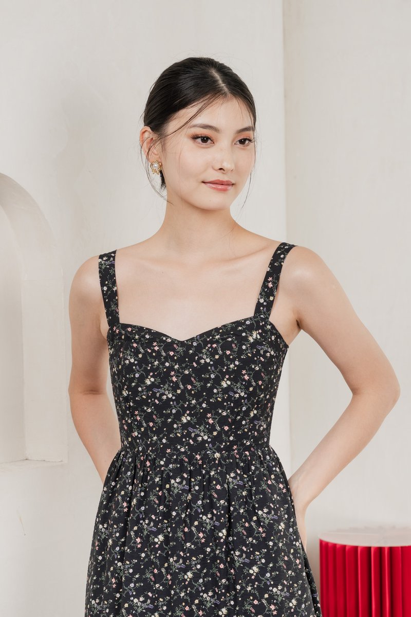 Endless Grace Fleur Midi Dress In Black