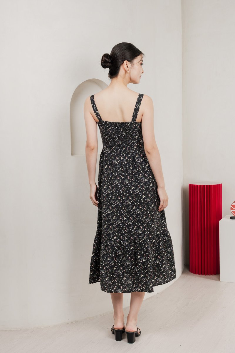 Endless Grace Fleur Midi Dress In Black