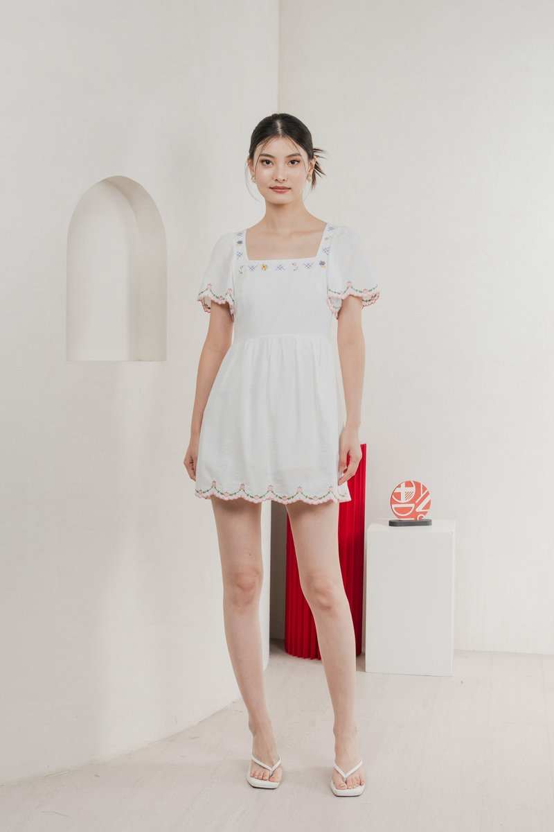 Pure Bliss Cross Stitch Embroidery Dress Romper In White