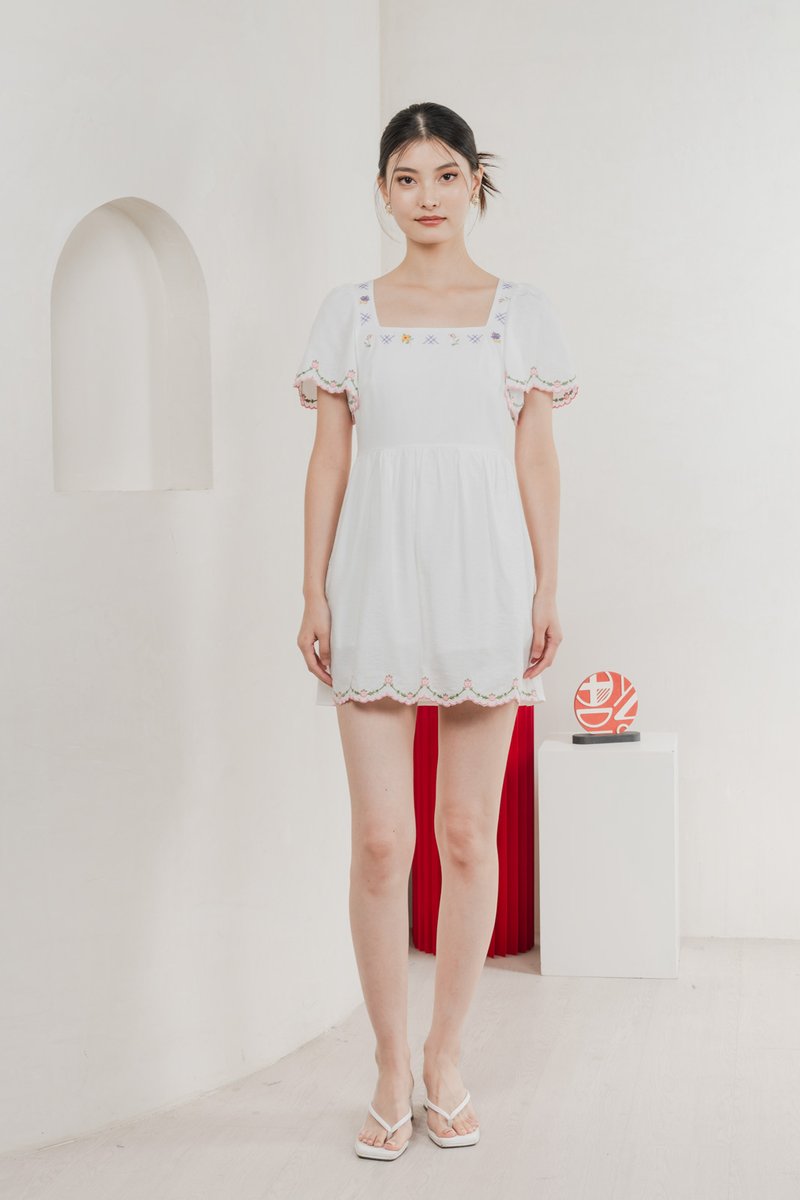 Pure Bliss Cross Stitch Embroidery Dress Romper In White