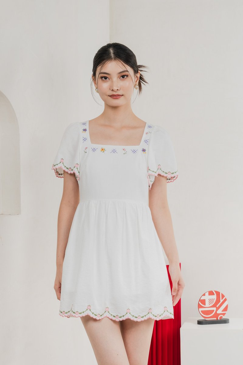 Pure Bliss Cross Stitch Embroidery Dress Romper In White