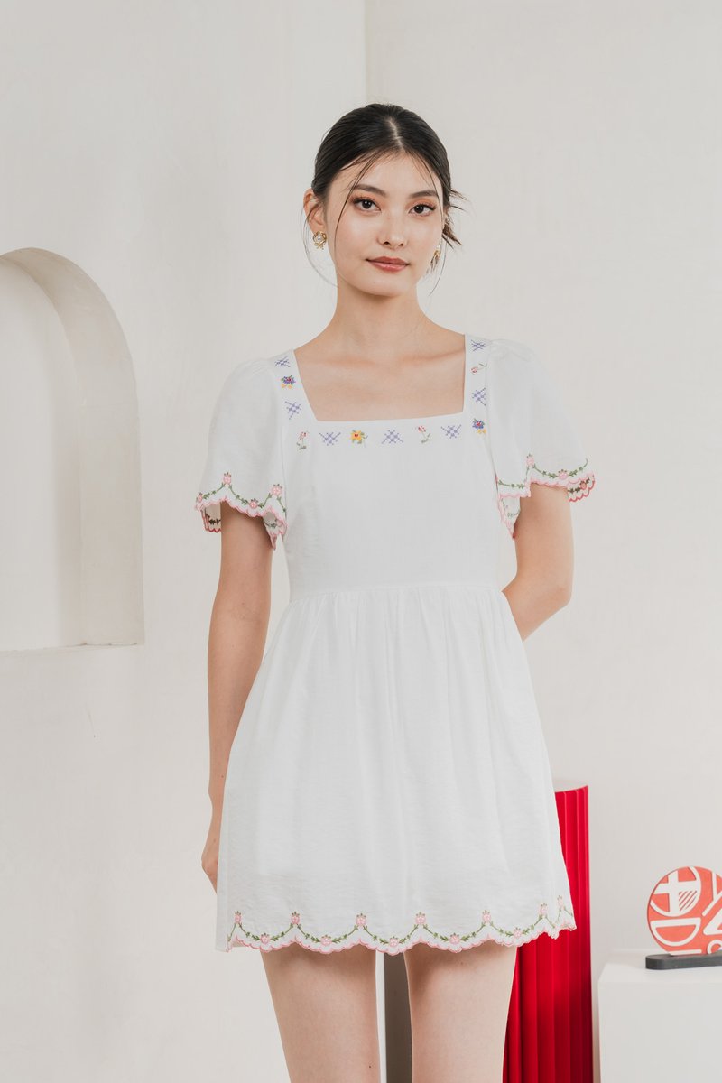 Pure Bliss Cross Stitch Embroidery Dress Romper In White