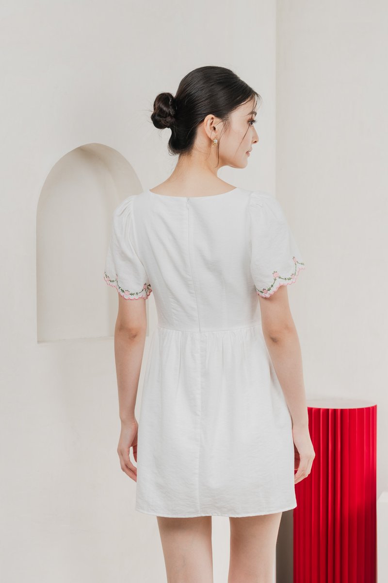 Pure Bliss Cross Stitch Embroidery Dress Romper In White