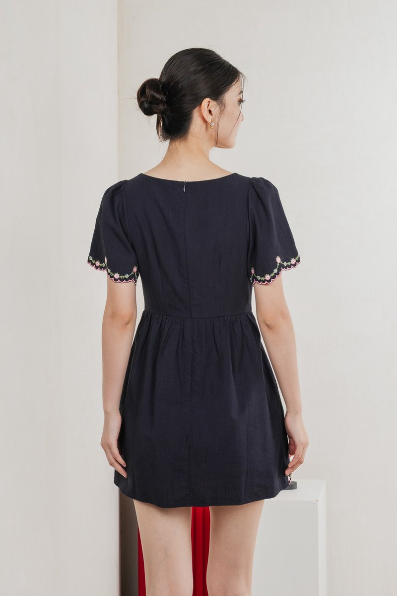 Pure Bliss Cross Stitch Embroidery Dress Romper In Navy