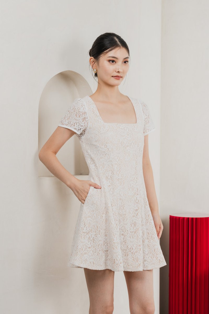 Ping Lace Overlay Dress In White