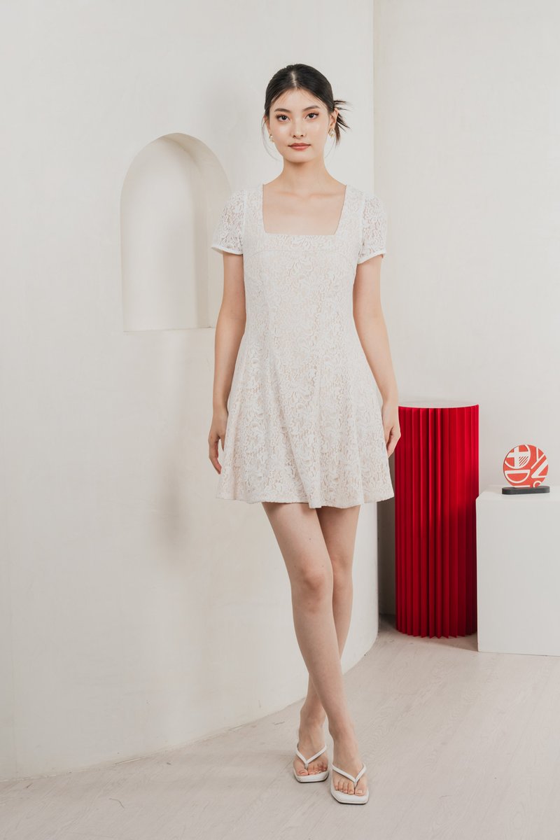 Ping Lace Overlay Dress In White