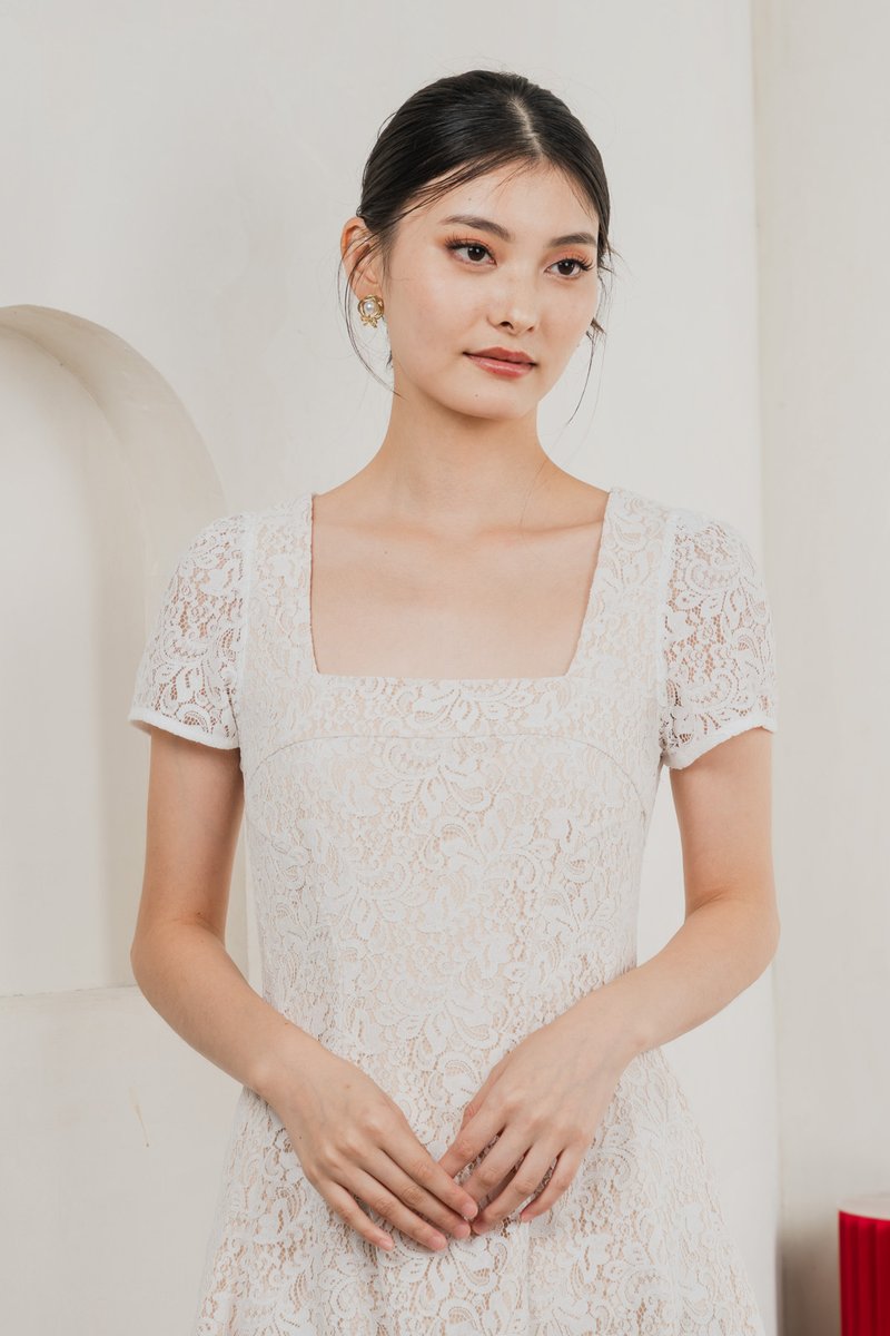 Ping Lace Overlay Dress In White