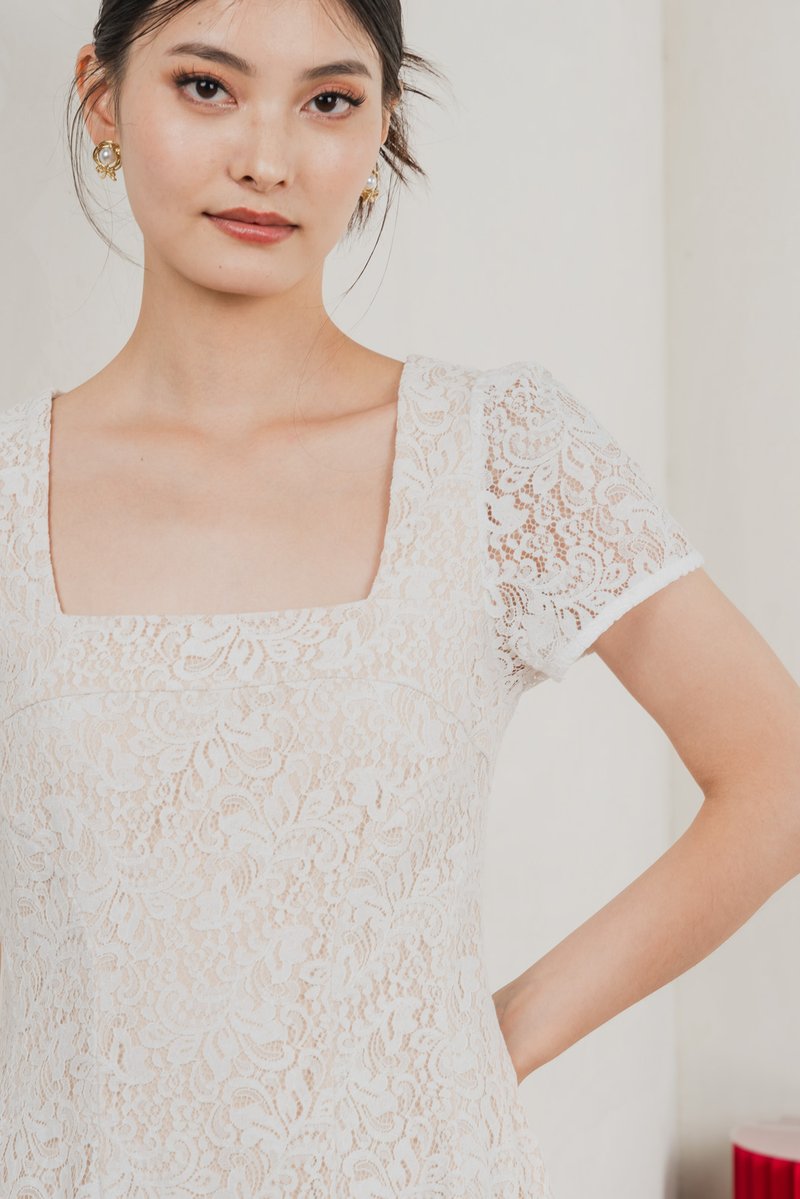 Ping Lace Overlay Dress In White