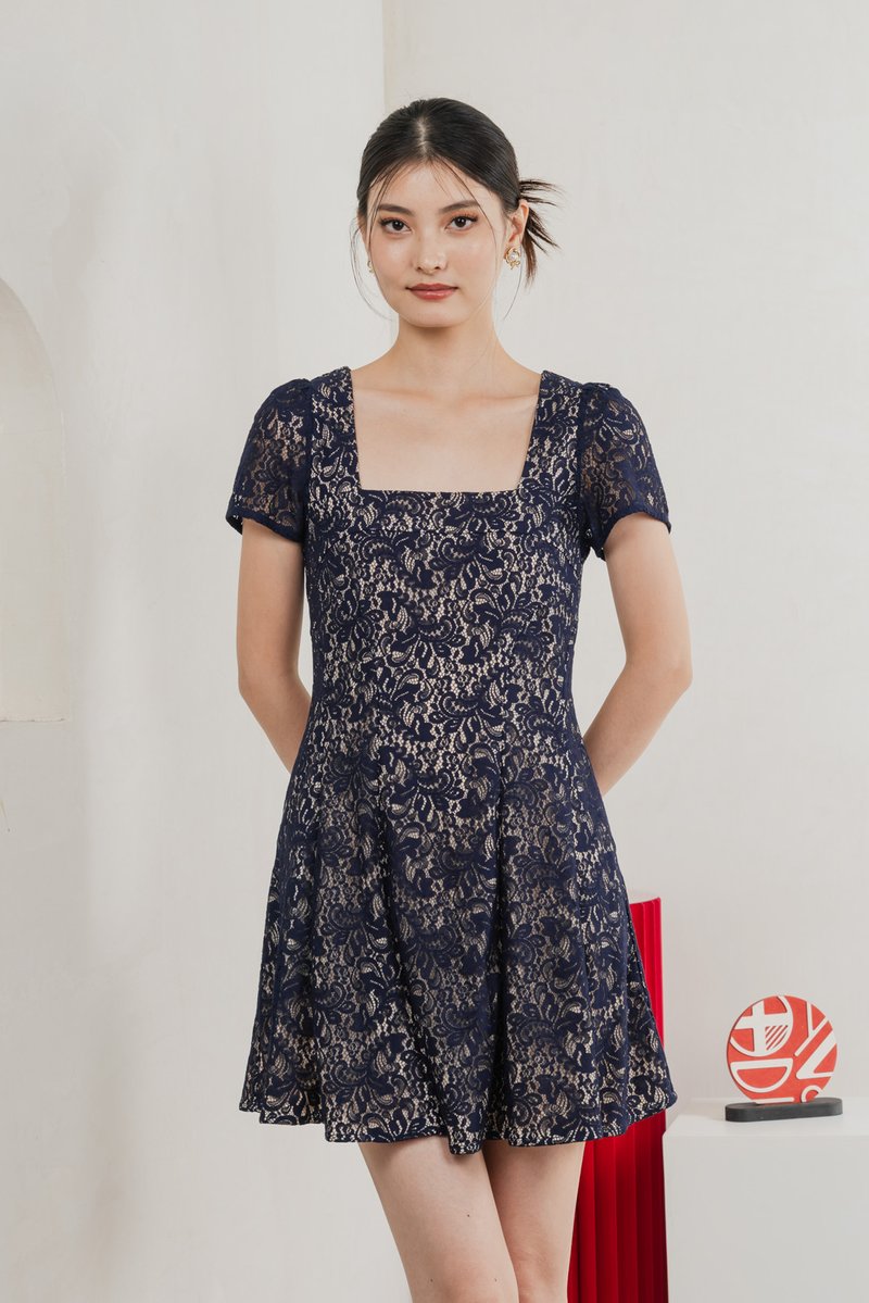 Ping Lace Overlay Dress In Navy