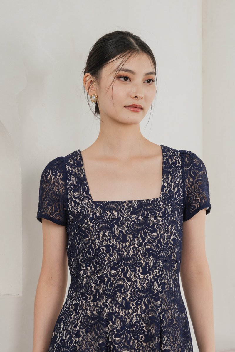 Ping Lace Overlay Dress In Navy