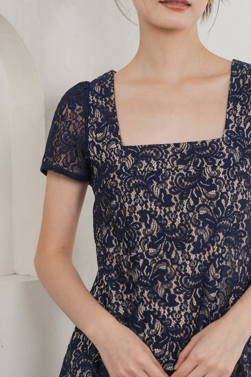 Ping Lace Overlay Dress In Navy
