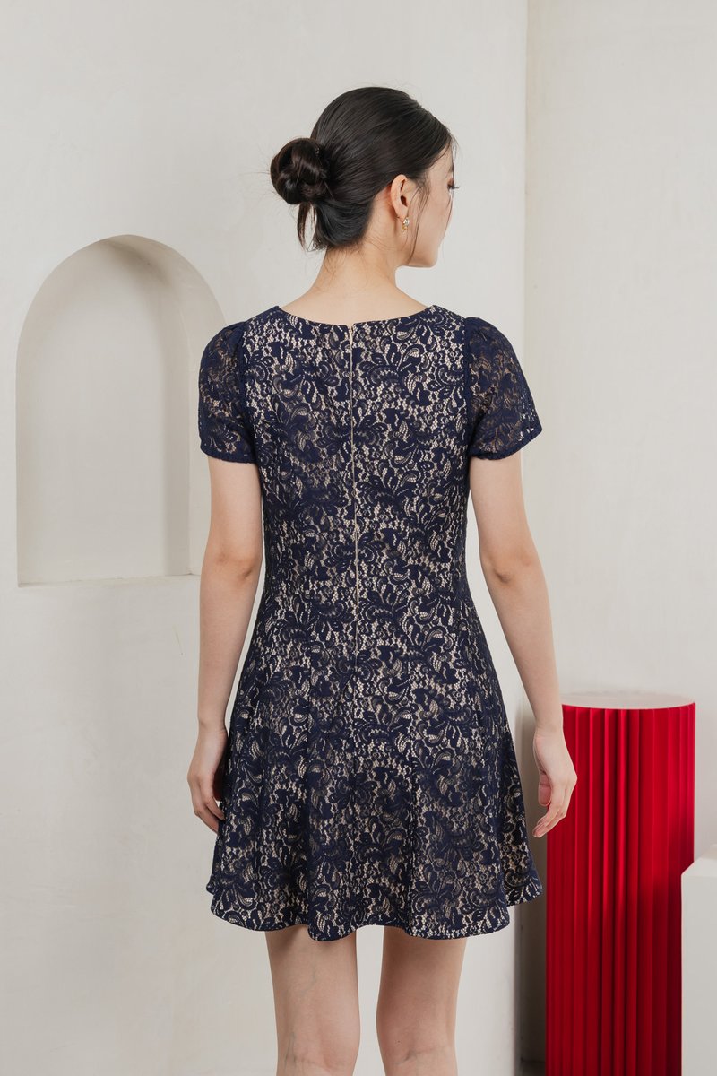 Ping Lace Overlay Dress In Navy