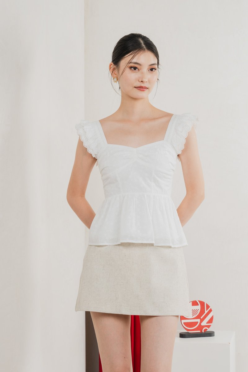 Like A Dream Eyelet Ruffles Top In White