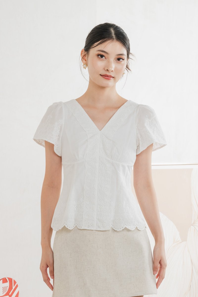 Drisella Floral Eyelet Top In White