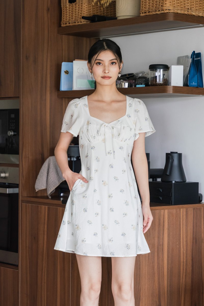 Eulalie Floral Pintuck Ribbon Dress