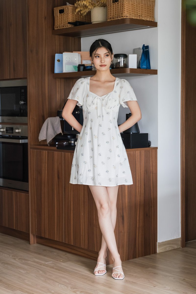 Eulalie Floral Pintuck Ribbon Dress