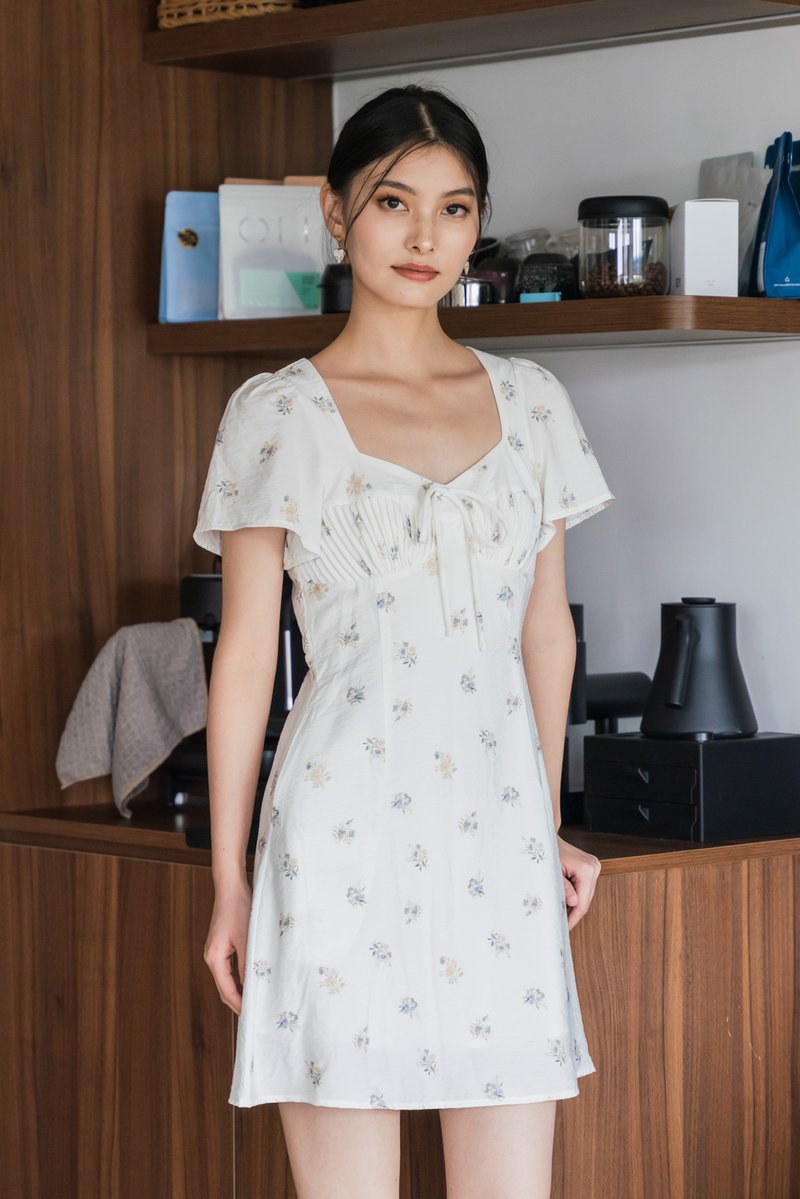 Eulalie Floral Pintuck Ribbon Dress