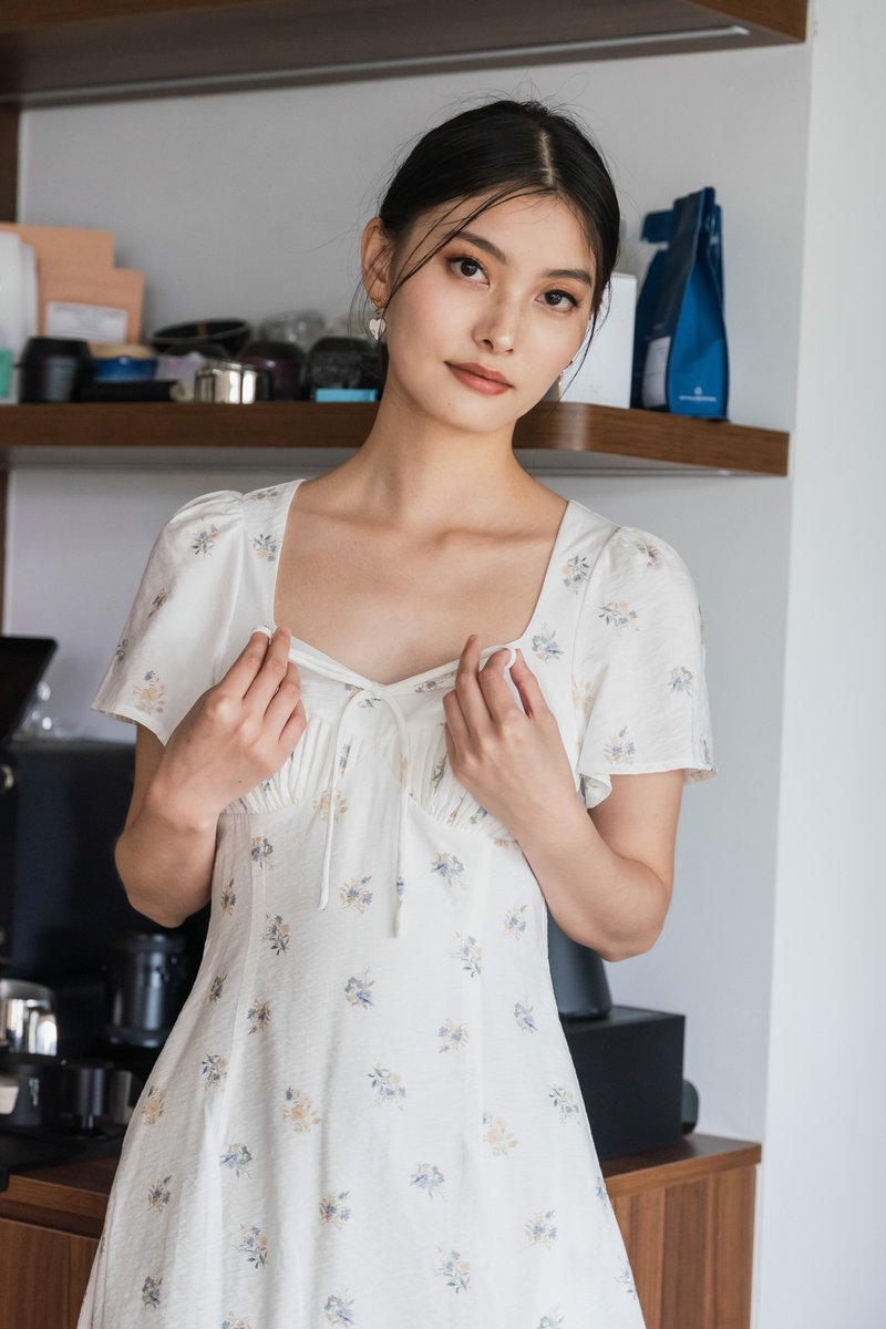Eulalie Floral Pintuck Ribbon Dress