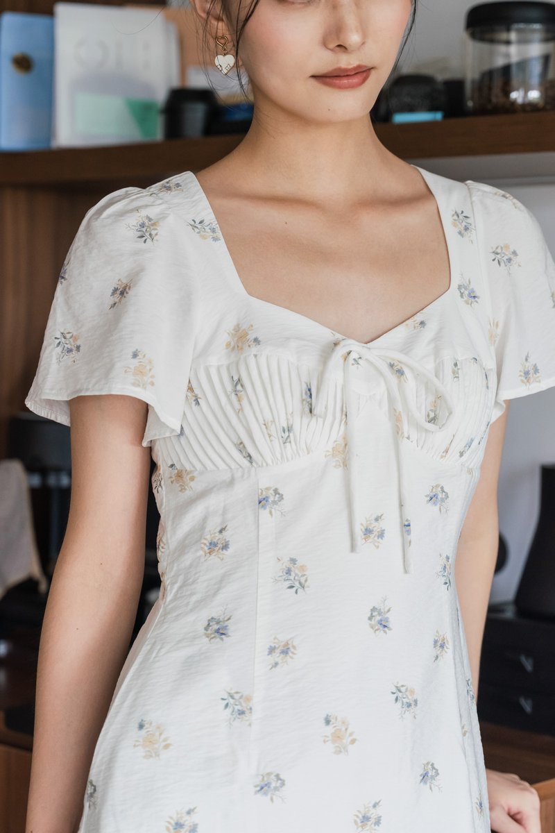 Eulalie Floral Pintuck Ribbon Dress
