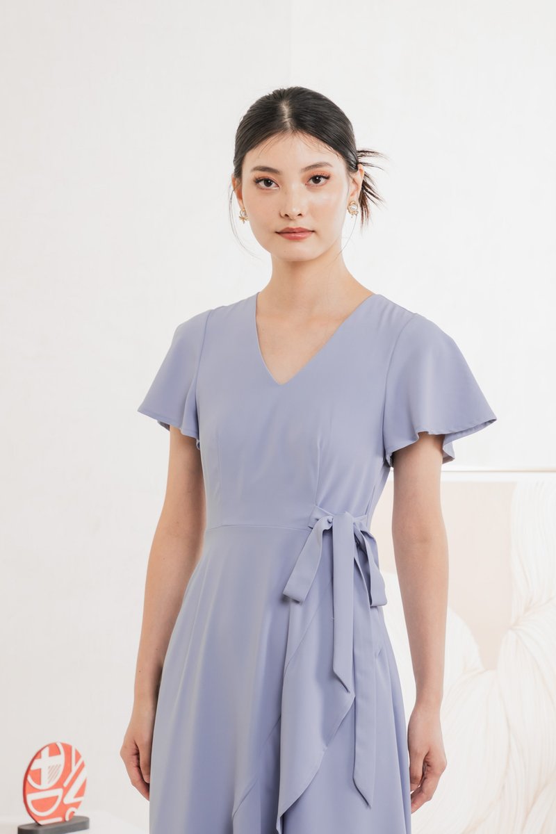 Rylan Faux Wrap Midi Dress In Blue
