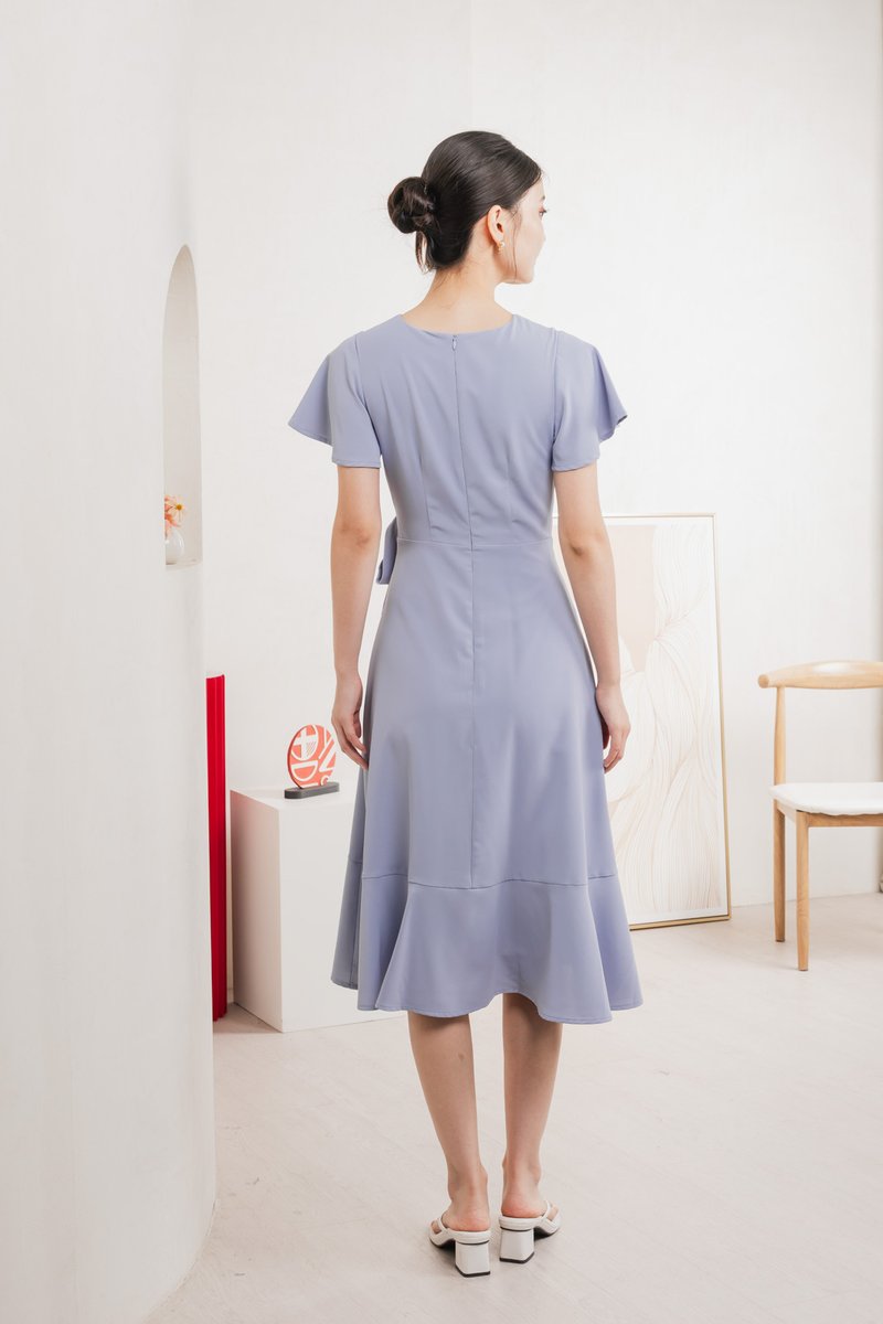 Rylan Faux Wrap Midi Dress In Blue